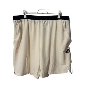 New Adidas Athletic Shorts Training Gym Cream Black Plus Size 2XL Pockets